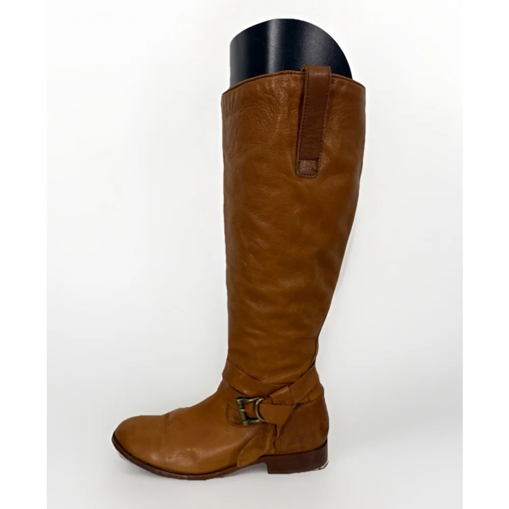 Frye Melissa Knotted Tall Riding Boots Sz 6.5B Leather Camel Brown Retail $400